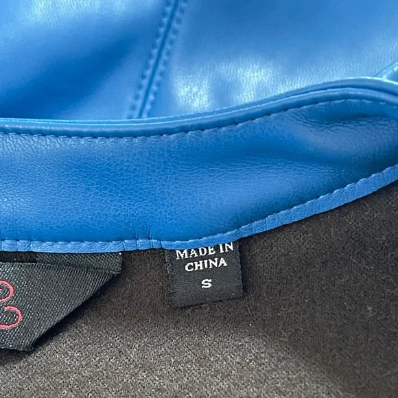 Colleen Lopez Vibrant Blue Sheer Faux Leather Jacket Women’s Sz S Leaf Details - Picture 10 of 13